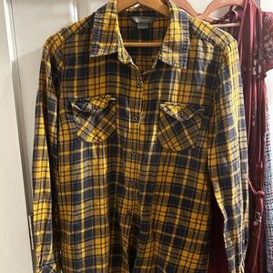 Natural Reflections Yellow and Blue Plaid Medium Button Up Shirt EUC